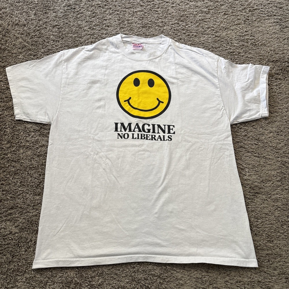 Vintage Smiley Face Imagine No Liberals Classic tee T Shirt‎ Unisex XL Extra